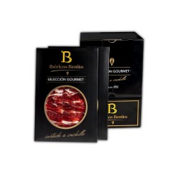 Une Épaule Etiqueta Negra Benito coupé à la main et présenté en emballages de 100 g.Pack 20 unid.Selección Gourmet