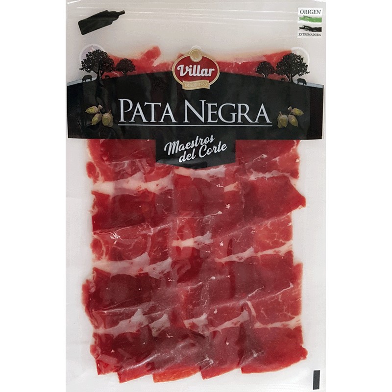 Villar hand-sliced, single-fattened 100% Iberian Bellota Ham. Packed in 90gr individual packages
