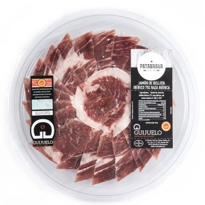 Jamón  Ibérico de Bellota 75 % R.I. DOP Guijuelo Patabrava Corte a Cuchillo en bandeja 80gr.