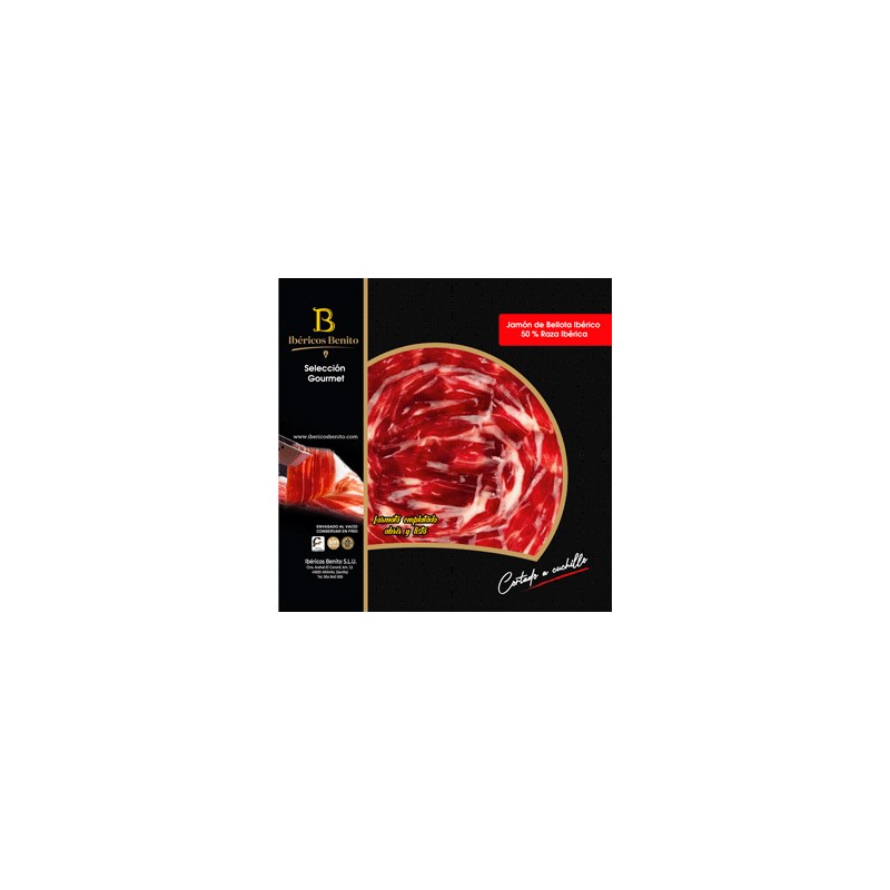 BENITO FIELD-FATTENED IBERIAN 50% BELLOTA HAM - -KNIFE CUT IN 100G PACKAGES